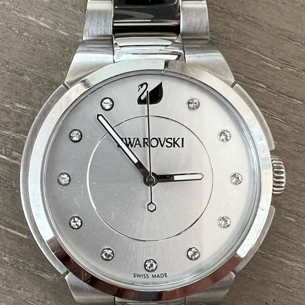 Silver Swarovski watch with crystals mint condition womens
